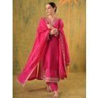 Pink Aari Embroidered Silk Suit - Set of 3