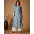 Blue White Dabu Hand Block Printed Cotton Kurta