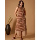 Beige Red Bagru Hand Block Printed Cotton Kurta