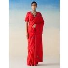 Red Embroidered Silk Saree with Underskirt- Set of 2