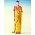 Yellow Embroidered Organza Saree with Underskirt- Set of 2