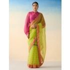 Lime Green Embroidered Organza Saree with Underskirt- Set of 2