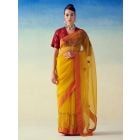 Yellow Embroidered Organza Saree with Underskirt- Set of 2