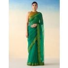 Lime Green Embroidered Organza Saree with Underskirt- Set of 2