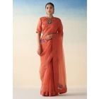 Rust Embroidered Organza Saree with Underskirt- Set of 2