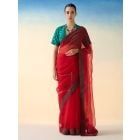 Red Embroidered Organza Saree with Underskirt- Set of 2