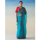 Turquoise Embroidered Organza Saree with Underskirt- Set of 2