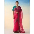 Fuchsia Embroidered Organza Saree with Underskirt- Set of 2