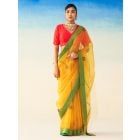 Yellow Embroidered Organza Saree with Underskirt- Set of 2