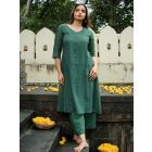 Emerald Green Kota Doria Kurta with Pants- Set of 2