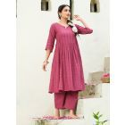 Magenta Checkered Cotton Dobby Kurta with Pants- Set of 2