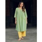 Light Green Cotton Kurta with Pants- Set of 2