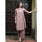 Brown Cotton Dobby Kurta with Pants- Set of 2