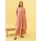 Old Rose Pink Striped Cotton Dobby Kurta with Pants- Set of 2