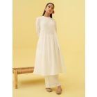 White Pleated Cotton Kurta with Palazzo- Set of 2
