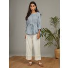 Blue Cotton Gathered Top with Belt