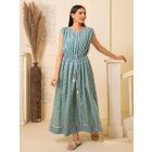 Blue Printed Cotton Mulmul Dress