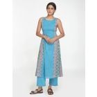 Blue White Printed Cotton Kurta with Pants - Set of 2