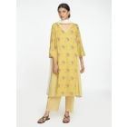 Yellow White Printed Chanderi Suit - Set of 3