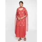 Red Printed Chanderi Suit - Set of 3
