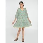 Teal Blue Printed Cotton Dress