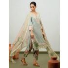 Sky Blue Printed Cotton Silk Suit- Set of 3