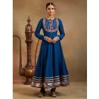 Blue Gota Mulmul Anarkali Kurta with Churidar- Set of 2