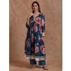 white Blue Printed Cotton Kurta