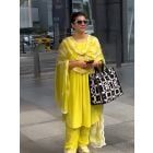 Yellow Pleated Linen Kurta with Cotton Pants- Set of 2