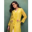 Yellow Embroidered Chanderi Shrug with Inner and Pants- Set of 2
