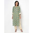 Sea Green Hand Block Printed Cotton Kurta with Pants - Set of 2