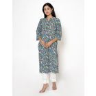 Blue Hand Block Printed Cotton Kurta with Pants - Set of 2