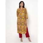 Mustard Yellow Hand Block Printed Cotton Kurta with Pants - Set of 2