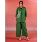 Dark Green Embroidered Cotton Poplin Co-ord Set- Set of 2