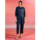 Navy Blue Embroidered Cotton Poplin Co-ord Set- Set of 2