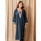 Blue Embroidered Cotton Kurta with Pants- Set of 2