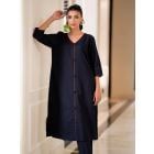 Navy Blue Cotton Kurta with Pants- Set of 2