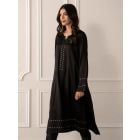 Black Hand Embroidered Cotton Kurta with Pants- Set of 2