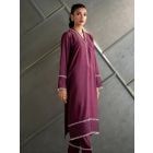 Purple Lace Cotton Kurta with Pants- Set of 2