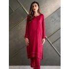 Magenta Hand Embroidered Cotton Kurta with Pants- Set of 2