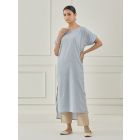 Blue Pittan Hand Embroidered Cotton Kurta with Pants- Set of 2