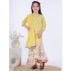 Yellow Gota Cotton Lurex Kurta with White Hand Block Printed Sharara and Dupatta - Set of 3