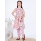 Pink Green Hand Block Printed Cotton Anarkali Kurta with Pants - Set of 2