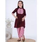 Maroon Pink Hand Block Printed Cotton Kurta with Pants - Set of 2