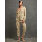 Beige Embroidered Cotton Slub Co-ord Set- Set of 2