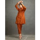 Brown Hand Embroidered Cotton Silk Co-ord Set- Set of 2