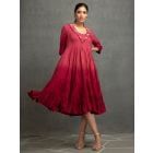 Pink Ombre Dyed Cotton Silk Embroidered Dress with Slip