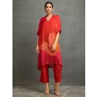 Red Printed Cotton Silk Kurta with Pants- Set of 2