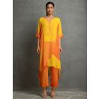 Yellow Orange Printed Georgette Kurta with Slip and Pants- Set of 2
