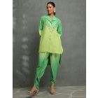 Green Embroidered Cotton Silk Co-ord Set- Set of 2